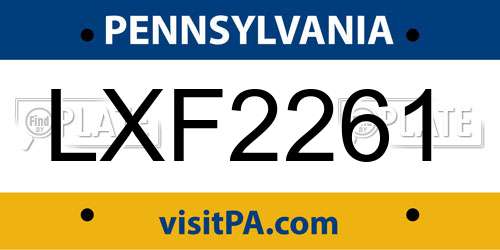LXF2261 Pennsylvania License Plate