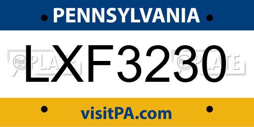 LXF3230 Pennsylvania License Plate
