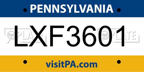 LXF3601 Pennsylvania License Plate