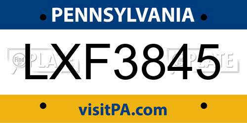 LXF3845 Pennsylvania License Plate