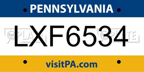 LXF6534 Pennsylvania License Plate