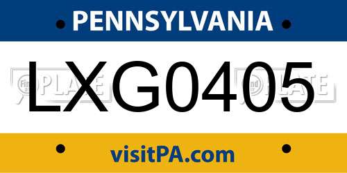 LXG0405 Pennsylvania License Plate
