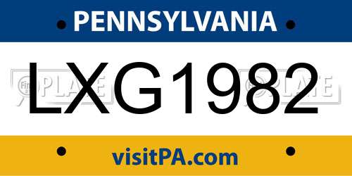LXG1982 Pennsylvania License Plate