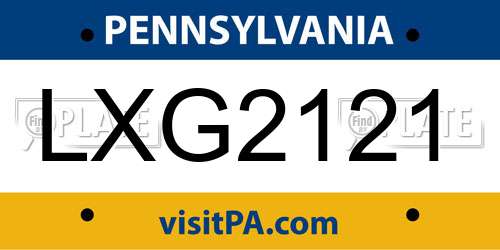 LXG2121 Pennsylvania License Plate