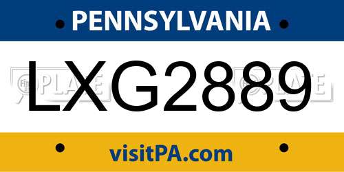 LXG2889 Pennsylvania License Plate