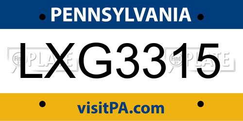LXG3315 Pennsylvania License Plate