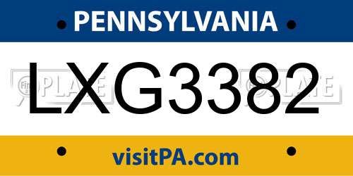 LXG3382 Pennsylvania License Plate