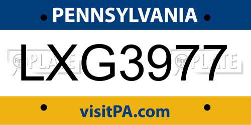 LXG3977 Pennsylvania License Plate