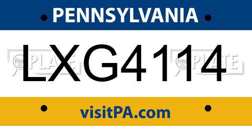 LXG4114 Pennsylvania License Plate
