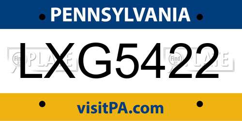LXG5422 Pennsylvania License Plate