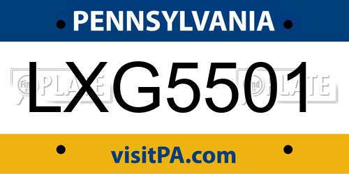 LXG5501 Pennsylvania License Plate