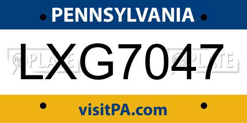 LXG7047 Pennsylvania License Plate