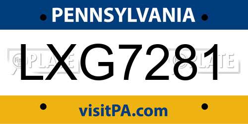 LXG7281 Pennsylvania License Plate