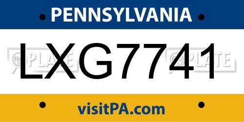 LXG7741 Pennsylvania License Plate