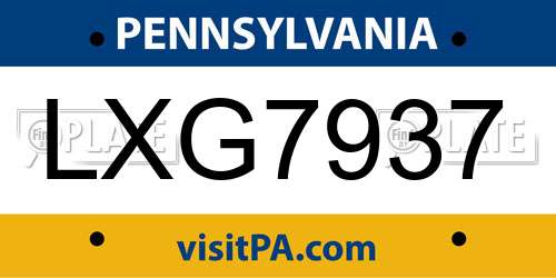 LXG7937 Pennsylvania License Plate