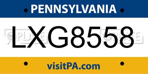 LXG8558 Pennsylvania License Plate