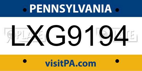 LXG9194 Pennsylvania License Plate