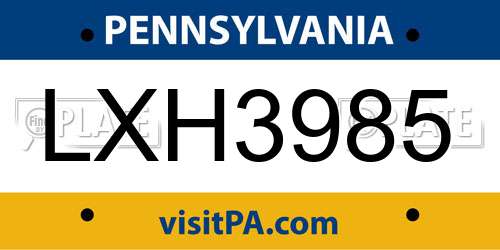 LXH3985 Pennsylvania License Plate