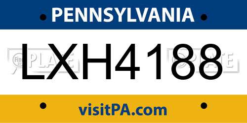 LXH4188 Pennsylvania License Plate
