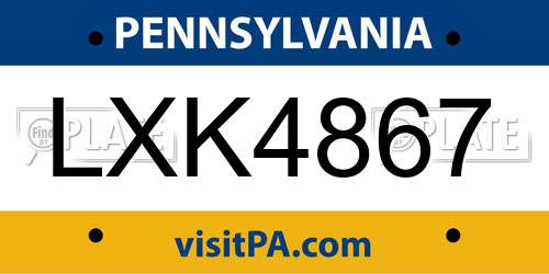LXK4867 Pennsylvania License Plate