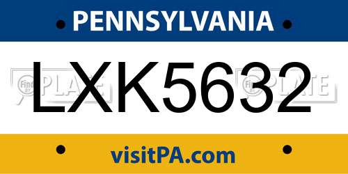 LXK5632 Pennsylvania License Plate
