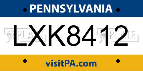 LXK8412 Pennsylvania License Plate