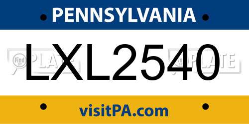LXL2540 Pennsylvania License Plate