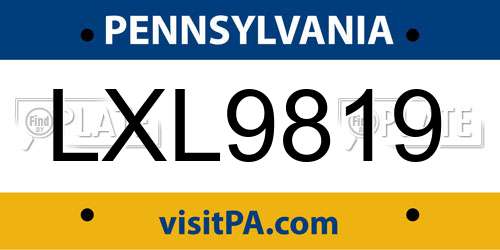 LXL9819 Pennsylvania License Plate
