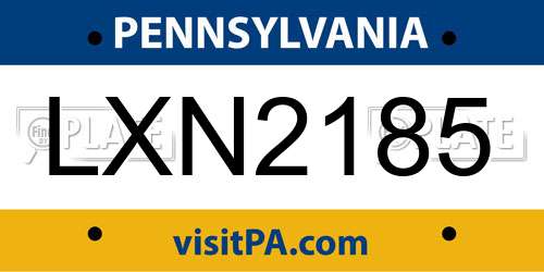 LXN2185 Pennsylvania License Plate