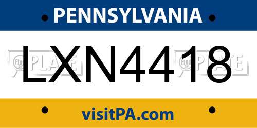 LXN4418 Pennsylvania License Plate