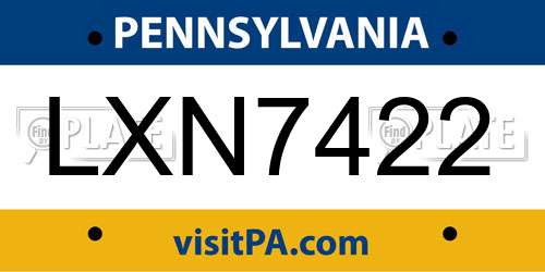 LXN7422 Pennsylvania License Plate