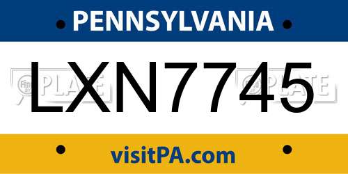 LXN7745 Pennsylvania License Plate