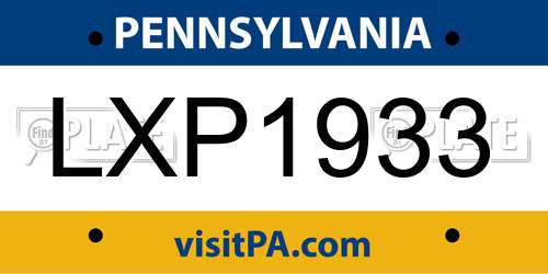 LXP1933 Pennsylvania License Plate