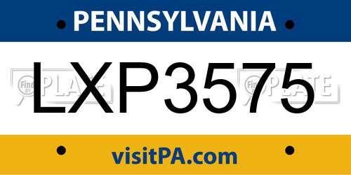 LXP3575 Pennsylvania License Plate