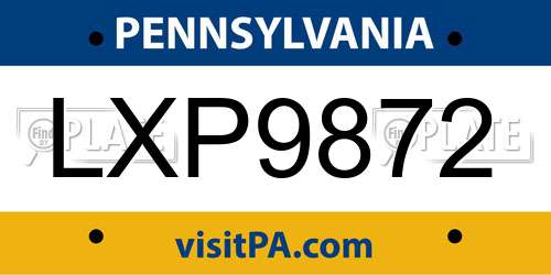 LXP9872 Pennsylvania License Plate