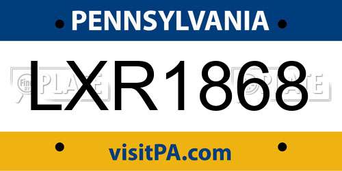 LXR1868 Pennsylvania License Plate