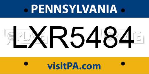 LXR5484 Pennsylvania License Plate