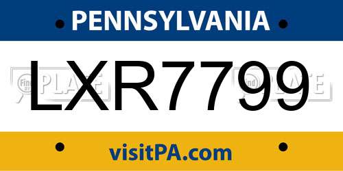 LXR7799 Pennsylvania License Plate