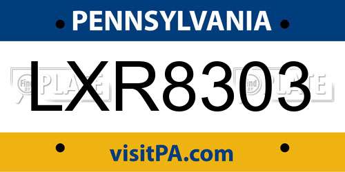 LXR8303 Pennsylvania License Plate