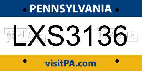 LXS3136 Pennsylvania License Plate