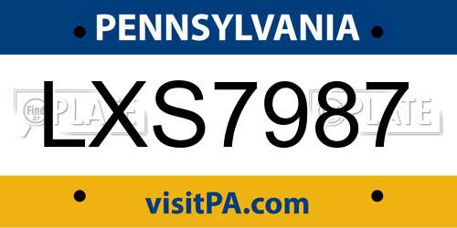 LXS7987 Pennsylvania License Plate