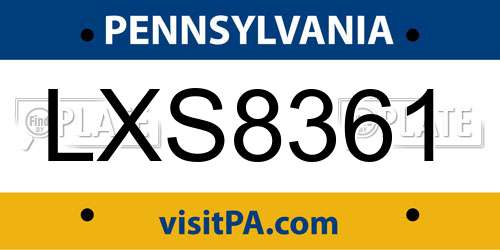 LXS8361 Pennsylvania License Plate