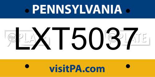 LXT5037 Pennsylvania License Plate