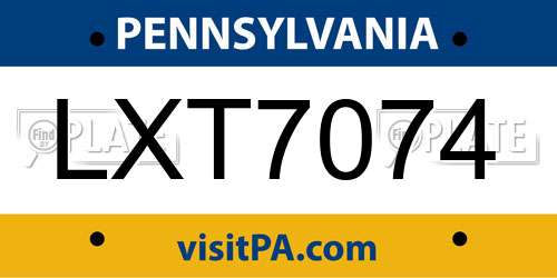 LXT7074 Pennsylvania License Plate