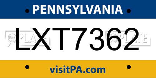 LXT7362 Pennsylvania License Plate