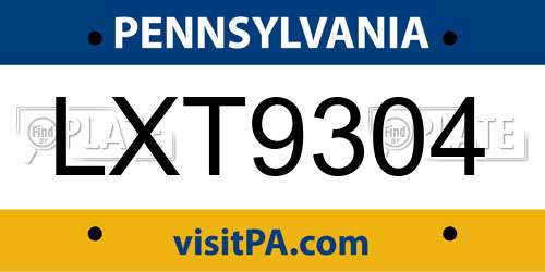 LXT9304 Pennsylvania License Plate
