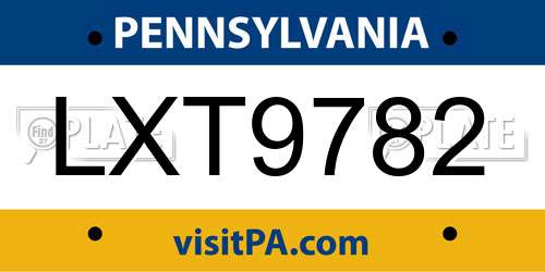 LXT9782 Pennsylvania License Plate