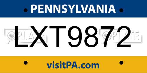 LXT9872 Pennsylvania License Plate