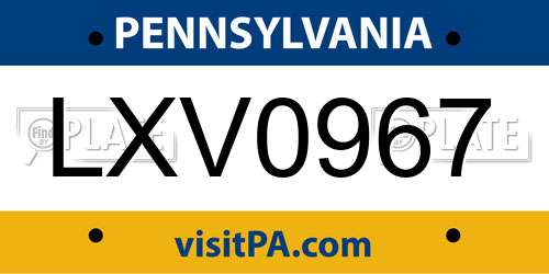 LXV0967 Pennsylvania License Plate