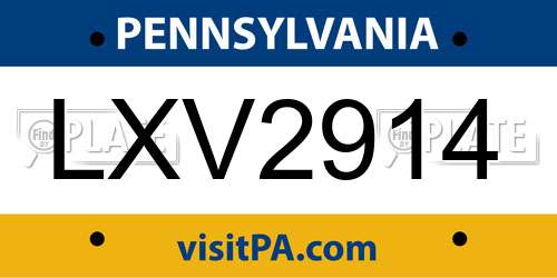 LXV2914 Pennsylvania License Plate